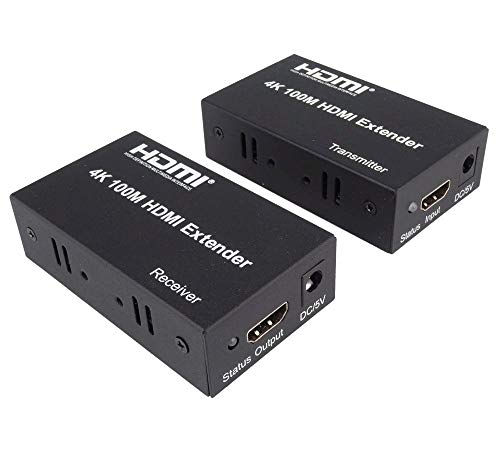 PremiumCord 4K HDMI Extender auf 100m über EIN Cat5e/Cat6 Kabel, Metallgehäuse, LED Status, Kompatibel mit Video 4K UHD, Full HD 1080p 60Hz, HDCP, schwarz von PremiumCord
