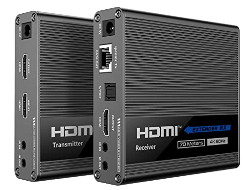 PremiumCord 4K HDMI Extender auf 70 m über Patchkabel Cat. 6/6A/7, IR-Sender und -Empfänger, HDMI 2.0, ARC, Kaskade, Auflösung Ultra HD 4K@60Hz von PremiumCord