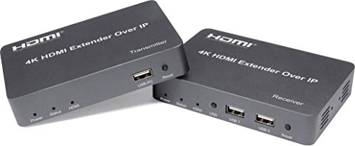 PremiumCord 4K HDMI Extender mit USB auf 150m über IP, Metallgehäuse, Kompatibel mit 4K 2160p, Full HD 1080p, 3D, Dolby-True HD, Keine Verzögerung von PremiumCord