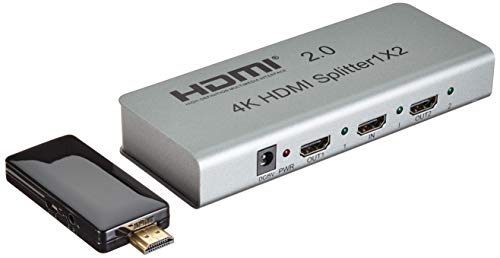 PremiumCord 4K HDMI Splitter 1-2 Port mit Netzteil, HDMI 2.0 repeater, Metallgehäuse, LED Status, Video Auflösung 4Kx2K 2160p UHD @ 60Hz, Full HD 1080p, 3D, HDCP, Farbe silber von PremiumCord