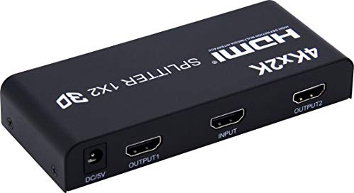 PremiumCord 4K HDMI Splitter 1-2 Port mit Netzteil, Metallgehäuse, Video Auflösung 4Kx2K 2160p UHD, Full HD 1080p 60Hz, 3D, HDCP, Farbe schwarz von PremiumCord