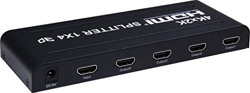 PremiumCord 4K HDMI Splitter 1-4 Port mit Netzteil, Metallgehäuse, Video Auflösung 4Kx2K 2160p UHD, Full HD 1080p, Farbe schwarz von PremiumCord