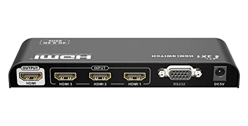 PremiumCord 4K HDMI Umschalter 3:1 mit Fernbedienung und Netzteil, Metallgehäuse, Switch, Video Auflösung 4Kx2K 2160p UHD 60Hz, Full HD 1080p, 3D, HDCP, Farbe schwarz von PremiumCord