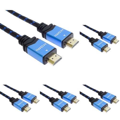 PremiumCord 4K High Speed ​​HDMI 2.0b Kabel 0,5m M/M 18Gbps mit Ethernet, Kompatibel mit Video 4K@60Hz UHD 2160p, 3D - vergoldete Anschlüsse, Baumwollummantelung, 0,5 m (Packung mit 5) von PremiumCord