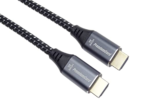 PremiumCord 8K Ultra High Speed ​​HDMI 2.1 Kabel M/M 48Gbps mit Ethernet, Videoauflösung 8K@60Hz, Deep Color, 3D, EDID, ARC, HDR, 3X geschirmt, Textilkabel Geflecht, Vergoldet, Länge 1,5 m von PremiumCord