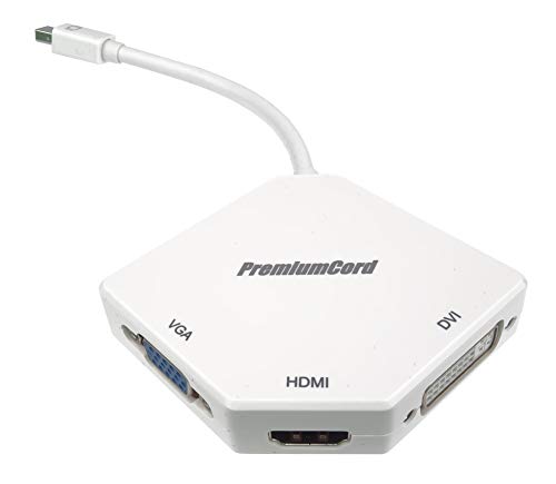 PremiumCord Adapter Mini Displayport auf HDMI + DVI + VGA, Video 4K @ 30Hz UHD 2160p (über HDMI), Full HD 1080p 60Hz, Kabellänge: 20cm, weiß von PremiumCord