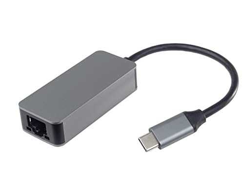 PremiumCord Adapter USB 3.2 C auf Gigabit RJ45 Ethernet 10/100/1000/2500Mbps, LAN Adapter, USB 3.2 Typ C Stecker auf RJ45 Buchse, Cat5/6/7, Metallisches Design, Farbe: Space Grey, 20 cm von PremiumCord