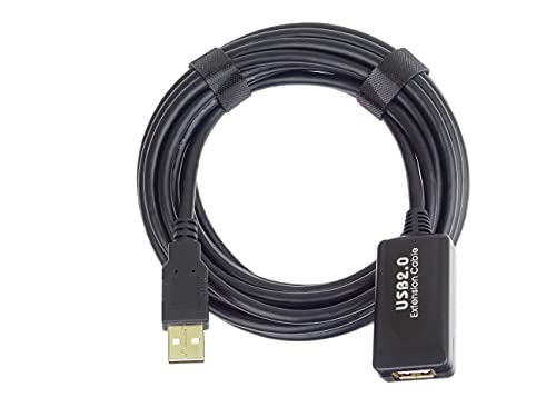 PremiumCord Aktives USB Verlängerungskabel mit Repeater 5m, USB A Buchse auf A Stecker, USB 2.0 High Speed Kabel, 2x geschirmt, AWG20/28, Farbe schwarz, Länge 5m von PremiumCord