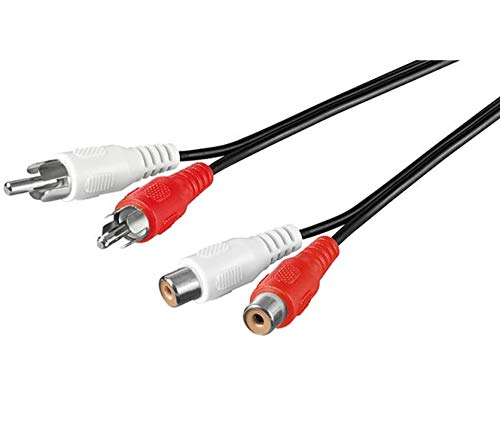 PremiumCord Cinch Kabel 15m, 2x Cinch RCA Stecker auf 2x Cinch RCA Buchse, Audio Verlängerungskabel, Stereo Audio, Für TV, Handys, MP3, HiFi, Farbe schwarz von PremiumCord