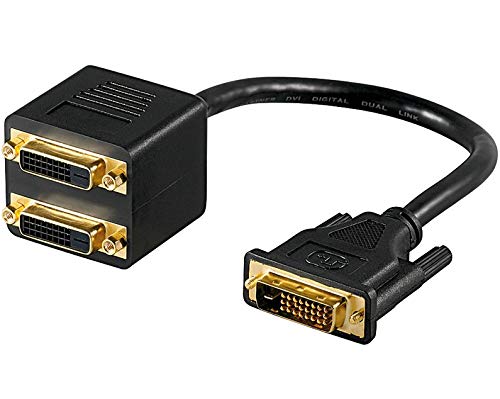 PremiumCord DVI auf 2X DVI Adapter, DVI-D (24 + 1) Stecker auf 2X DVI-D (24 + 1) Buchse, Audio/Video Digitales Signal, Farbe schwarz von PremiumCord