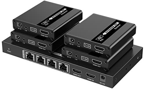PremiumCord HDMI 1-4 Splitter + Extender über CAT6/6a/7, Ultra HD 4K@30Hz bei 70m, Metallgehäuse, 4 Empfänger mit Netzteilen, Dolby TrueHD, 3D, EDID, CEC, HDCP2.2 von PremiumCord