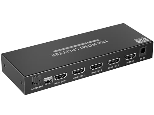 PremiumCord HDMI 2.1 Splitter 1-4, 8K 4320p 60Hz, 4K 2160p 120Hz, Full HD 1080p, HDCP 2.2, HDR, EDID, Metallgehäuse von PremiumCord