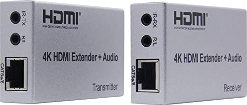 PremiumCord HDMI Extender bis zu 100m über Cat5e / Cat6, Auflösung 4K @ 30Hz, Full HD 1080p @ 60Hz, HDCP, Metallgehäuse, Graue Farbe von PremiumCord
