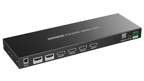 PremiumCord HDMI Matrix Switch 4:2, Auflösung UHD 4K 2160p 60Hz, Full HD 1080p, HDMI 2.0, HDCP 1.4/2.2, HDR, 3D, SPDIF, Auto-Downscaling von PremiumCord