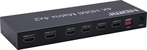 PremiumCord HDMI-Matrixschalter 4: 2 mit Audio, Schalter mit LED-Status, Videoauflösung 4Kx2K 2160p UHD, Full HD 1080p, 3D, HDCP, SPDIF-Audioausgang, Farbe Schwarz, khswit42b von PremiumCord