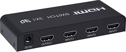 PremiumCord HDMI Umschalter 3:1 mit Fernbedienung und Netzteil, Metallgehäuse, Switch mit LED Status, Video Auflösung Full HD 1080p 60Hz, 3D, HDCP, Farbe schwarz von PremiumCord