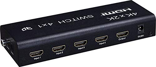 PremiumCord HDMI Umschalter 4:1 mit Fernbedienung und Audioausgang (Stereo, Toslink, Koaxial), LED Status, Video Auflösung Full HD 1080p 60Hz, 3D, HDCP, Farbe schwarz von PremiumCord