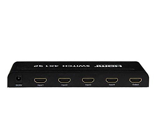PremiumCord HDMI Umschalter 4:1 mit Fernbedienung und Netzteil, Metallgehäuse, Switch mit LED Status, Video Auflösung Full HD 1080p 60Hz, 3D, HDCP, Farbe schwarz von PremiumCord
