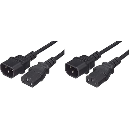 PremiumCord Kaltgeräteverlängerung für 10A 220V max, 2m, Schwarz (Packung mit 2) von PremiumCord