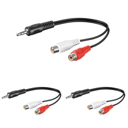 PremiumCord Klinke auf Cinch Y Kabel 0,2m, Klinkenstecker 3,5mm auf 2X Cinch RCA Buchse, Jack zu RCA, Stereo Audio, Für Digitalkamera, TV, Handys, MP3, HiFi, Farbe schwarz (Packung mit 3) von PremiumCord