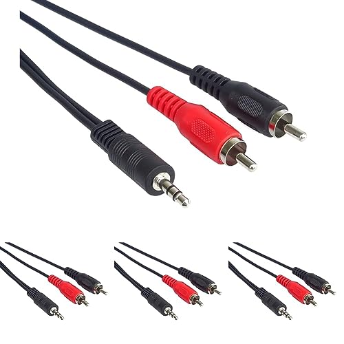 PremiumCord Klinke auf Cinch Y Kabel 1,5m, Klinkenstecker 3,5mm auf 2X Cinch RCA Stecker, Jack zu RCA, Stereo Audio, Für Digitalkamera, TV, Handys, MP3, HiFi, Farbe schwarz (Packung mit 4) von PremiumCord