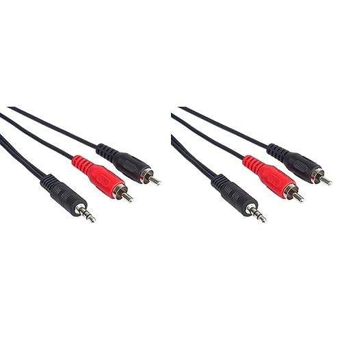 PremiumCord Klinke auf Cinch Y Kabel 10m, Klinkenstecker 3,5mm auf 2x Cinch RCA Stecker, Jack zu RCA, Stereo Audio, Für Digitalkamera, TV, Handys, MP3, HiFi, Farbe schwarz (Packung mit 2) von PremiumCord