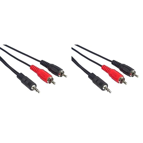 PremiumCord Klinke auf Cinch Y Kabel 10m, Klinkenstecker 3,5mm auf 2x Cinch RCA Stecker, Jack zu RCA, Stereo Audio, Für Digitalkamera, TV, Handys, MP3, HiFi, Farbe schwarz (Packung mit 2) von PremiumCord