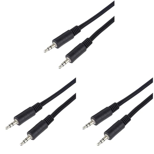 PremiumCord Klinkenkabel 3m, Klinkenstecker 3,5mm, StereoJack Stecker auf Stecker, Aux Headset Audio Verbindungskabel, Für TV Handys MP3 HiFi, geschirmt, Farbe schwarz 3m (Packung mit 3) von PremiumCord