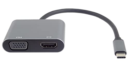 PremiumCord MST Adapter USB-C auf HDMI + VGA, USB 3.2 Typ C Stecker auf HDMI + VGA Buchsen, Erweiterte + Spiegelfunktionen, Auflösung 4K 2160p, FULL HD 1080p, Farbe schwarz, Länge 20cm von PremiumCord