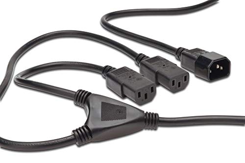 PremiumCord Netzkabel Y für PC 230V 50 + 30cm, Stromkabel mit Kaltgerätestecker C13 auf 2X Kaltgerätebuchse C13, PC Netzkabel 3 Polig, Farbe schwarz von PremiumCord