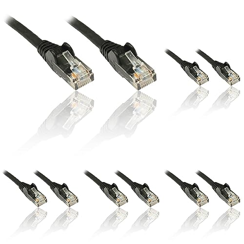 PremiumCord Netzwerkkabel, Ethernet, LAN & Patch Kabel CAT5e, UTP, schnell flexibel & robust RJ45 kabel 1Gbit/s, AWG 26/7, Kupferkabel 100% Cu, schwarz, 1,5m (Packung mit 5) von PremiumCord