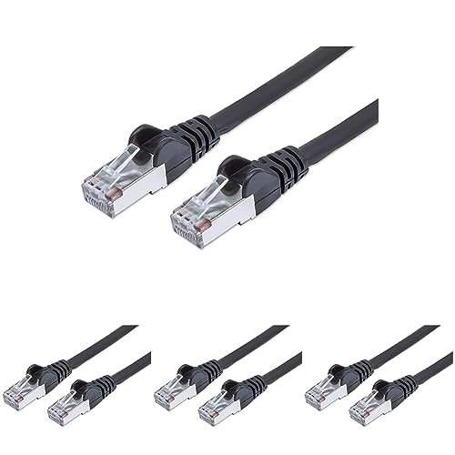 PremiumCord Netzwerkkabel, Ethernet, LAN & Patch Kabel CAT6a, 10Gbit/s, S/FTP PIMF Schirmung, AWG 26/7, 100% Cu, schnell flexibel und robust RJ45 Kabel, schwarz, 7m (Packung mit 4) von PremiumCord