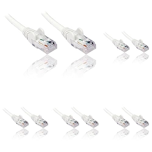 PremiumCord Netzwerkkabel, Ethernet, LAN & Patch Kabel Cat6, UTP, Schnell flexibel & Robust RJ45 Kabel 1Gbit/S, AWG 26/7, Kupferkabel 100% Cu, Weiß, 1, 5m (Packung mit 5) von PremiumCord