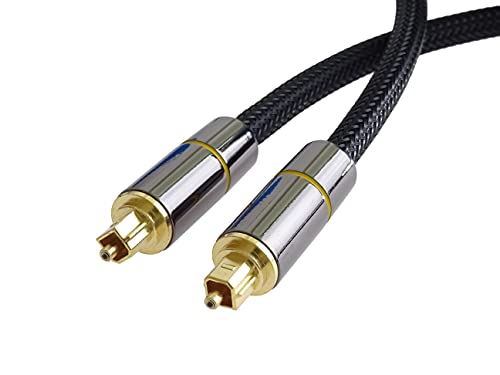 PremiumCord Optisches Audiokabel Toslink 1m, Außendurchmesser: 7mm, Toslink Plug-on-Stecker, digitales Kabel für HiFi-Stereoanlage Soundable TV, HQ Audio, Metall-Design + Nylon, Farbe: schwarz, Gold von PremiumCord