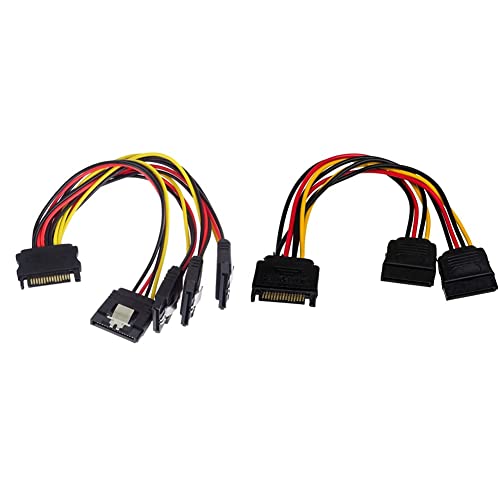 PremiumCord Power Splitter SATA auf Festplatte, Netzteil 4X SATA für Festplatten, SSD, CD/DVD-Rekorder & Akyga AK-CA-31 SATA Stecker auf 2X SATA Buchse Adapter Kabel 2X 15cm von PremiumCord