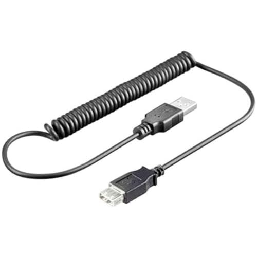 PremiumCord Spirale USB 2.0 Verlängerungskabel 1m, Datenkabel Highspeed bis zu 480Mbit/S, Ladekabel, USB 2.0 Typ A Buchse auf Stecker, 2x geschirmt, Farbe schwarz, Länge 1m von PremiumCord