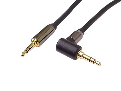 PremiumCord Stereo HQ-Klinkenkabel 3,5mm, Klinkenstecker 3,5mm, StereoJack Stecker auf Stecker 90°, Aux Headset Audio Verbindungskabel, Geschirmt, Metallverbinder, M/M, Länge 1,5 m von PremiumCord