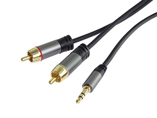 PremiumCord Stereo Klinke auf Cinch HQ-Kabel, Klinkenstecker 3,5mm auf 2xCINCH Stecker, Für Digitalkamera TV Handys MP3 HiFi, Geschirmt, Metallverbinder, M/M, Länge 1,5m von PremiumCord