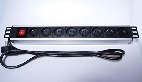 PremiumCord Stromverteiler für 19" Rack 1.5U, 8x230V, Power Distribution Unit, 2m Kabel, Schalter von PremiumCord