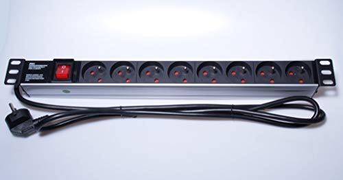 PremiumCord Stromverteiler für 19" Rack 1U, 8x230V, Power Distribution Unit, 2m Kabel, Schalter von PremiumCord