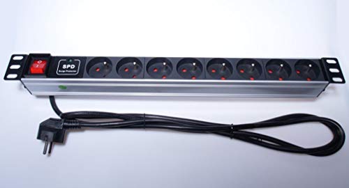 PremiumCord Stromverteiler für 19" Rack 1U, 8x230V, Power Distribution Unit, 2m Kabel, Überspannungsschutz, Schalter von PremiumCord