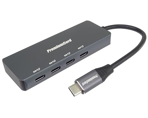 PremiumCord SuperSpeed ​​​​Hub USB-C auf 4X USB-C, USB 3.2 Gen 1, 5 Gbit/s, Aufladen 5V, Stecker auf Buchse, Aluminium, Länge 15 cm von PremiumCord