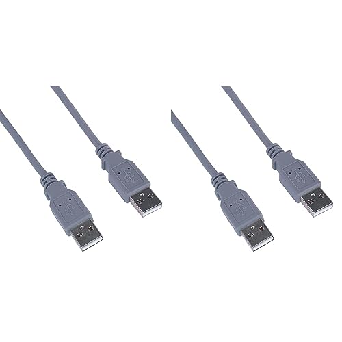 PremiumCord USB 2.0 High Speed Kabel M/M 1m, A Stecker auf A Stecker, USB Verbindungskabel für HDD usw, Doppelt geschirmt, AWG28, Farbe grau, Länge 1m (Packung mit 2) von PremiumCord