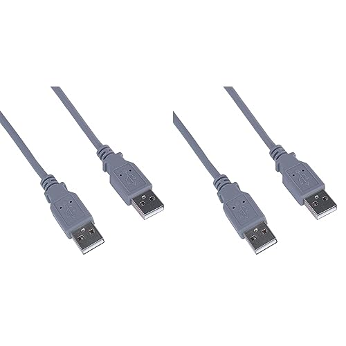 PremiumCord USB 2.0 High Speed Kabel M/M 1m, A Stecker auf A Stecker, USB Verbindungskabel für HDD usw, Doppelt geschirmt, AWG28, Farbe grau, Länge 1m (Packung mit 2) von PremiumCord