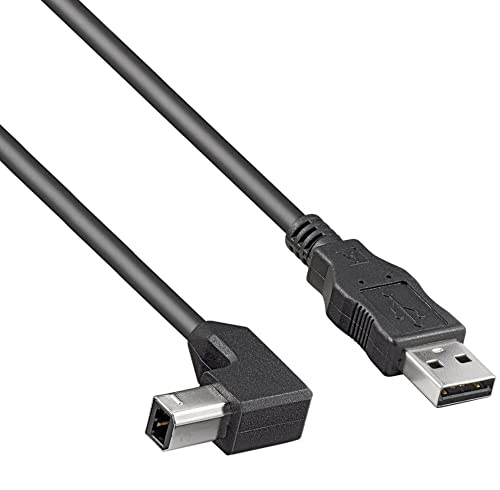 PremiumCord USB 2.0 High Speed Kabel M/M 2m, A Stecker auf B Stecker 90°, USB Verbindungskabel für Scanner usw, Doppelt geschirmt, AWG28, Farbe schwarz, Länge 2m, ku2ab2-90 von PremiumCord