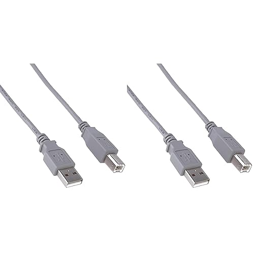 PremiumCord USB 2.0 High Speed Kabel M/M 5m, A Stecker auf B Stecker, USB Verbindungskabel für Scanner usw, Doppelt geschirmt, AWG28, Farbe grau, Länge 5m (Packung mit 2) von PremiumCord