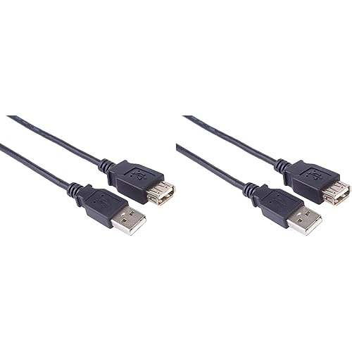 PremiumCord USB 2.0 Verlängerungskabel 2m, Datenkabel HighSpeed bis zu 480Mbit/s, Ladekabel, USB 2.0 Typ A Buchse auf Stecker, 2x geschirmt, Farbe schwarz, Länge 2m (Packung mit 2) von PremiumCord