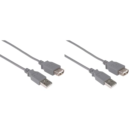 PremiumCord USB 2.0 Verlängerungskabel 5m, Datenkabel HighSpeed bis zu 480Mbit/s, Ladekabel, USB 2.0 Typ A Buchse auf Stecker, 2x geschirmt, Farbe grau, Länge 5m (Packung mit 2) von PremiumCord
