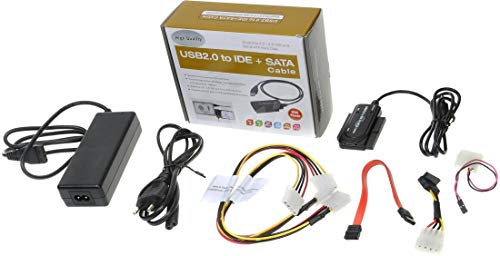 PremiumCord USB 2.0 auf IDE + SATA Adapter mit Kabeln und Netzteil, Rote/grüne LED, Unterstützt USB 2.0 High Speed, SATA, SATA II, IDE, IDE 44-Pin, ku2ides von PremiumCord
