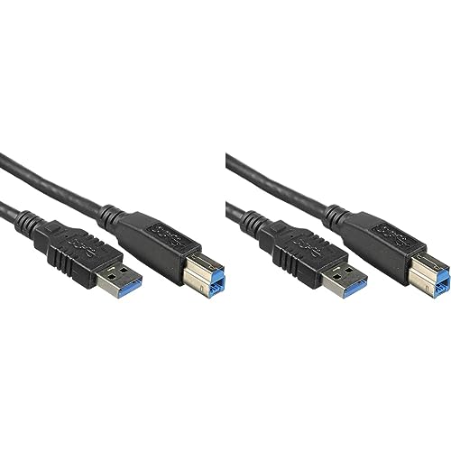 PremiumCord USB 3.0 A-B Verbindungskabel 3m, Datenkabel SuperSpeed bis zu 5Gbit/S, Ladekabel, USB 3.0 Typ A Stecker auf B Stecker, 9Pin, Farbe schwarz, Länge 3m, ku3ab3bk (Packung mit 2) von PremiumCord